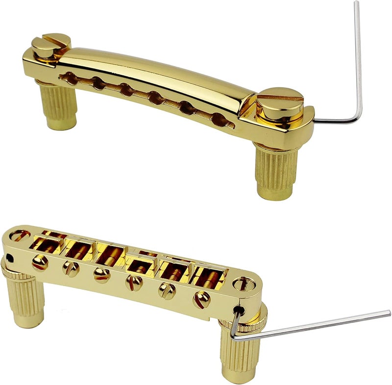guyker Guitar Tune-O-Matic Bridge and Stop Bar Tailpiece Combo with Anchors and Studs Replacement Compatible with LP SG EPI 6 String Electric Guitar Golden - Image 1